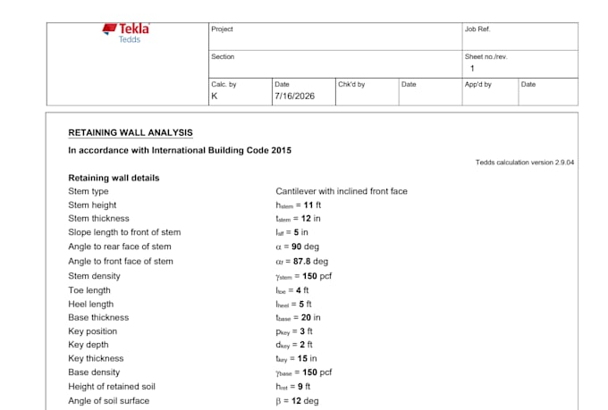 provide structural analysis and calculations using etabs and tekla tedds
